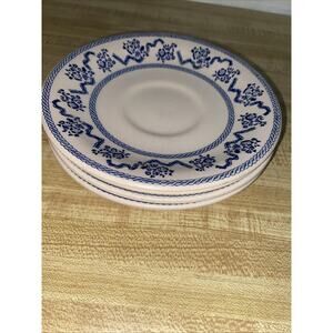 Set of 4 Vintage Laura Ashley Blue Petite Fleur Johnson Brothers Saucers 1976